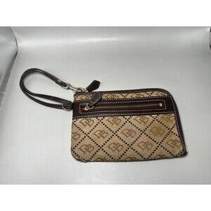 Dooney & Bourke DB Wristlet Wallet Womens Brown Monogram Zip Around Leather